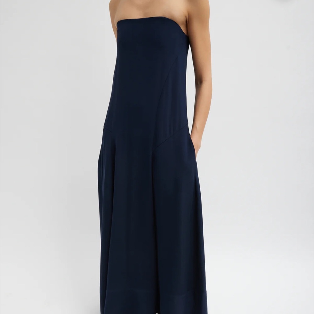 Tibi 4-Ply Silk Strapless Sculpted Dress - Dark Navy